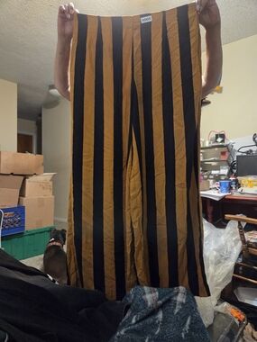 Forever 21 Black and Mustard Vertical Stripe Wide-Leg Pants